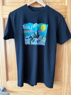 Bauer Black Tee with Turquoise and Yellow Mountain Graphic